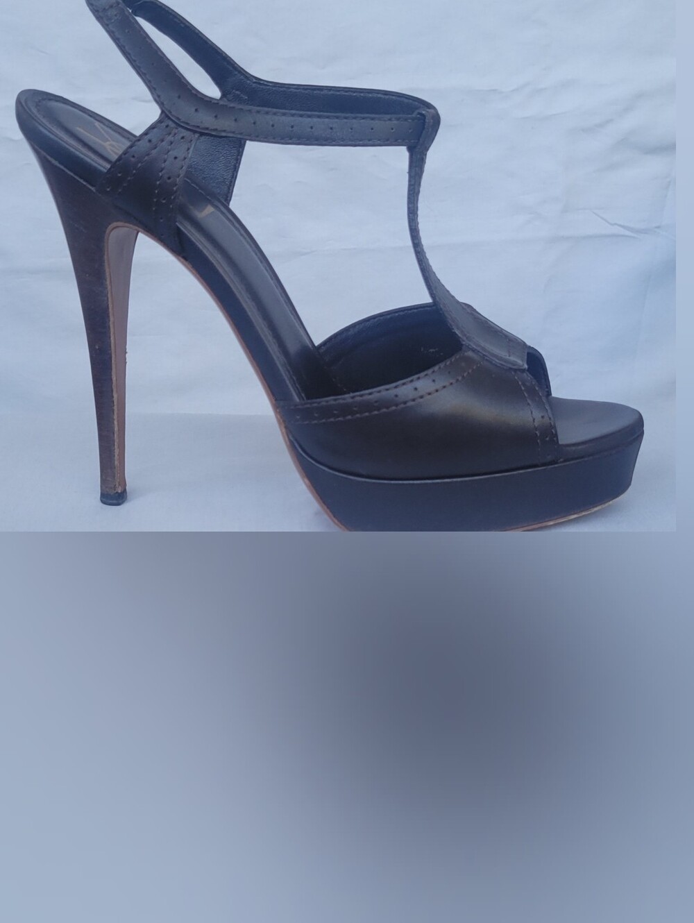 Yves Saint Laurent Black T-Strap Platform Stiletto Sandals